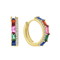QX Custom Oem 925 Sterling Silver Fine Jewelry Chunky Huggies Colorful Cubic Zircon 18k Gold Plated Women Hoop Earrings
