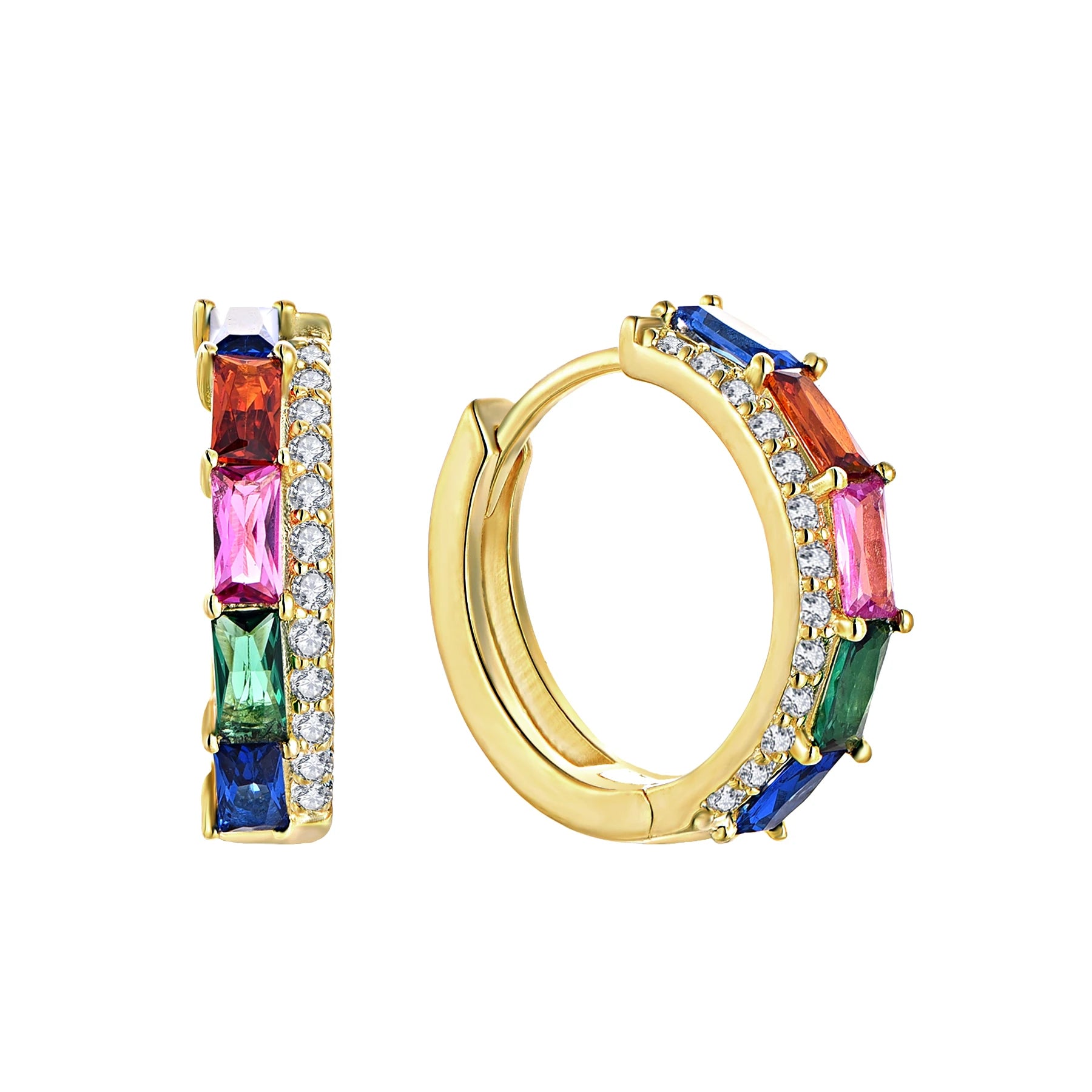 QX Custom Oem 925 Sterling Silver Fine Jewelry Chunky Huggies Colorful Cubic Zircon 18k Gold Plated Women Hoop Earrings