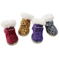 Wholesale Fashion Winter Warm Fleece Leopard Protective Pet Dog Cat Boots with Straps