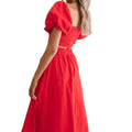 Women's New Solid Color Lantern Sleeves Square Neck Top Open Split Two-Piece Dress