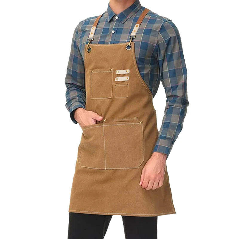 KEFEI Custom Logo Striped Heavy Duty Canvas Kitchen Cooking Bib Sleeveless Apron 57x78cm Coffee Bar Uniform Eco-friendly AZO