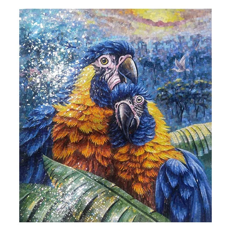 Natural Modern Design Square Pattern Glass Mosaic Tiles Bird Waterjet Wall Decorative for Home Parquet Style Wall Tile