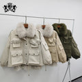 Fashion Women Winter Thick Reversible Jacket Natural Fox Fur Collar Loose Parka Streetwear Detachable Real Fur Lined Coat MegaBDM