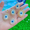 CZ8488 18K Gold Plated CZ Pave Mother of Pearl White Shell Turkish Evil Eyes Protection Talisman Nazar Amulet Pendants