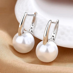 CaoShi Simple Elegant Simulate Pearl Earrings for Women Metal Silver Color Fashion Versatile Lady's Ear New Fashion Ear Jewelry