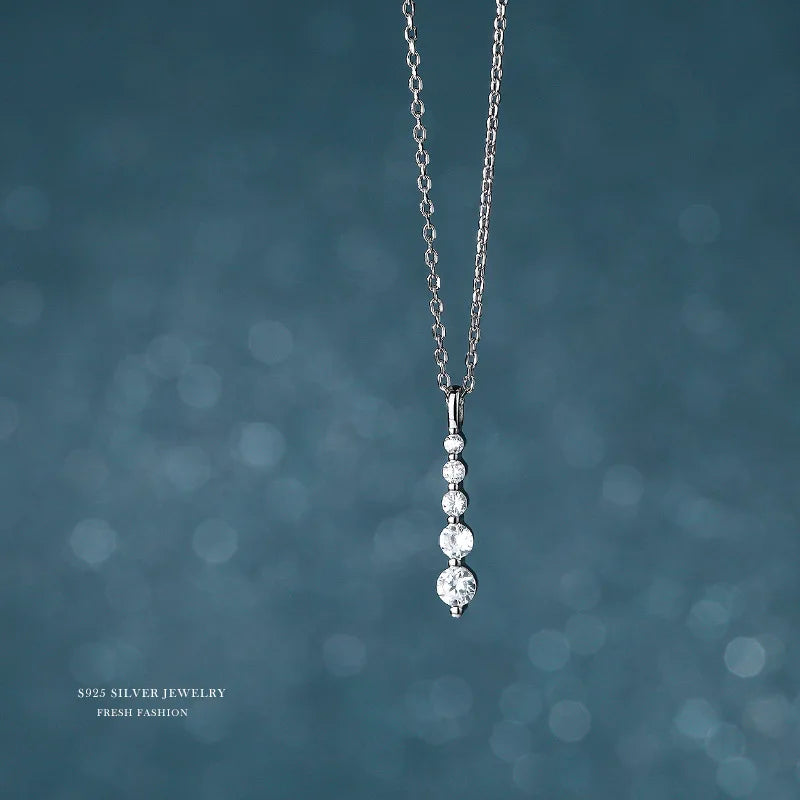 925 Sterling Silver Strand Cubic Zircon Long Bar Pendant Necklaces Women Wedding Jewelry