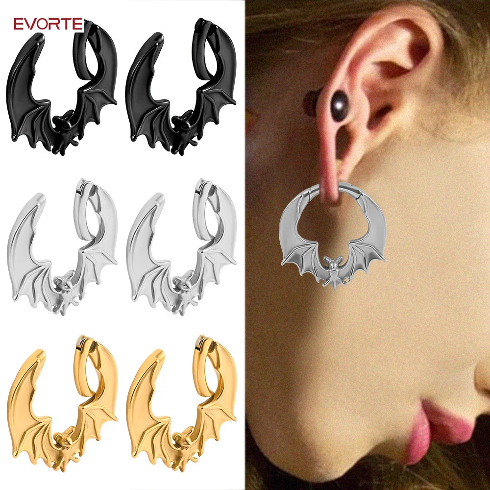 Evorte 316L Gold Plated Stainless Steel Bat Ear Weights Flesh Tunnels Gauges Plugs Earrings Piercings Wedding Body Jewelry