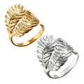 SC Fashion Adjustable Stainless Steel Feather Rings European High Grade Punk Gold Plated Plant Series Palm Leaf Rings Women