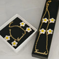 Qiuhan Personalized Custom Name Bracelet Nameplate Pendant Necklace Cute Set Pink White Flower Charm Jewelry