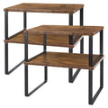 Brown Double Tier Wood Counter Organizer Set of 4 Spice Storage Shelves Expandable Kitchen Countertop Racks