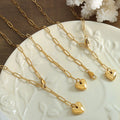 French Newest 316l Stainless Steel Love Shaped Pendant Necklace 18k Gold Plated Link Chains Heart Lariat Necklace
