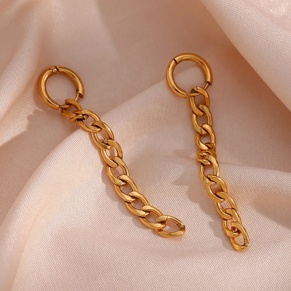 Dreamshow Vintage Dangle Gold Plated Figaro Chain Tassel Drop Earring Tarnish Free Stainless Steel Summer Jewelry