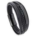 Wholesale DPANCO Men's Vintage Stainless Steel Leather Cuff Bangle Antique Gold Plated Bracelet