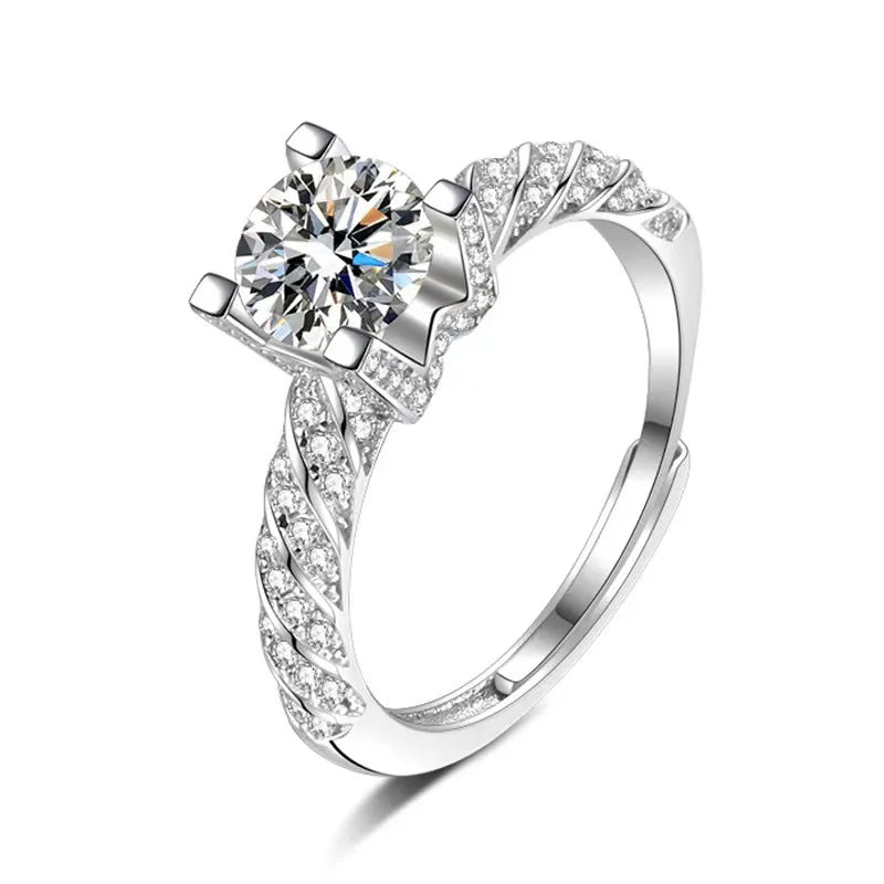 Anillo De Acero Inoxidable Full Moissanite Diamond Ring Adjustable Open Zircon Ring Engagement Copper Rings for Bridal
