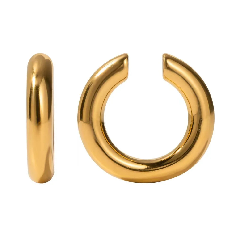 ERESI Fashion Earrings Jewelry 18K PVD Gold Plated 4mm Plain Cuff Earring Stainless Steel Smooth Simple Ear Clip for Girls