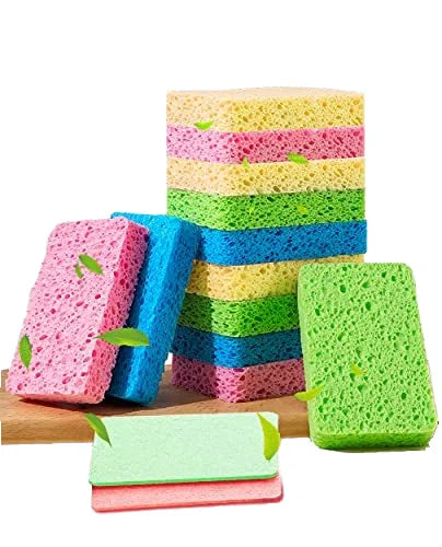 Woxin 12-Piece Wood Pulp Multi-Functional Dishwashing Sponge Rectangle Kitchen Cleaning Cellulose Scouring Pads