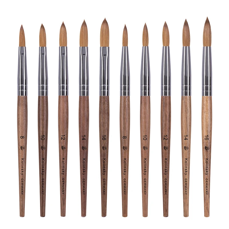 Baowang BW62-01 100% Kolinsky Hair Professional Nail Art Brush Wholesale Customized Private Label Wooden Handle Pointed Hair
