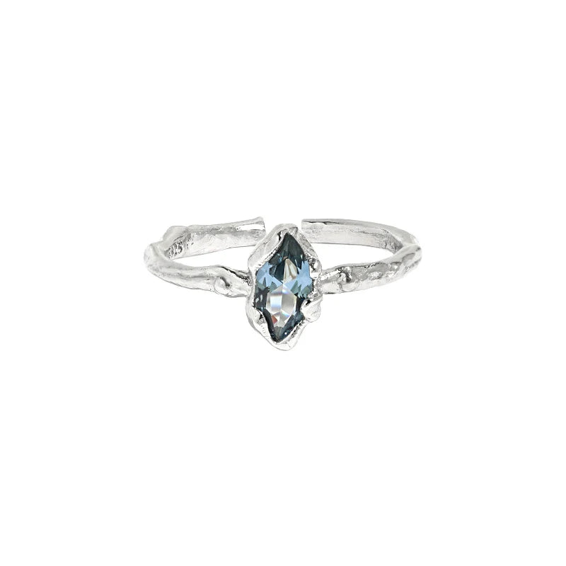 WuQie 925 Silver Jewelry Light Luxury Female Ring Oval Single Zircon Ring Geometric Open Rings