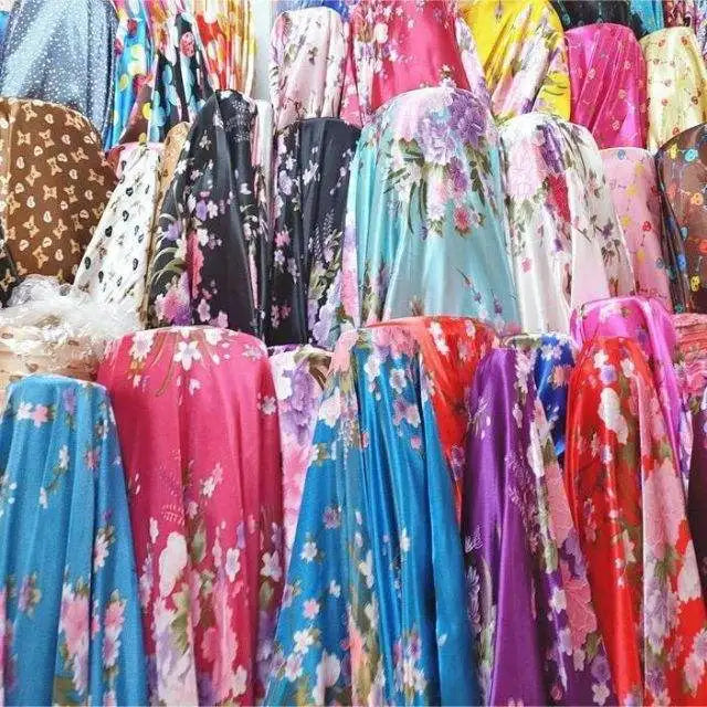Factory Wholesale Digital Printing Stretch Satin Fabric Dress African Print Polyester Silk Satin for Girls Free Sample
