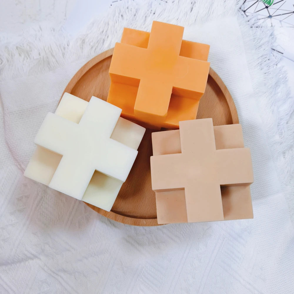 Square Geometric Unique Scented Cross Silicone Mould Plus Sign Candle Mold for Candles Making