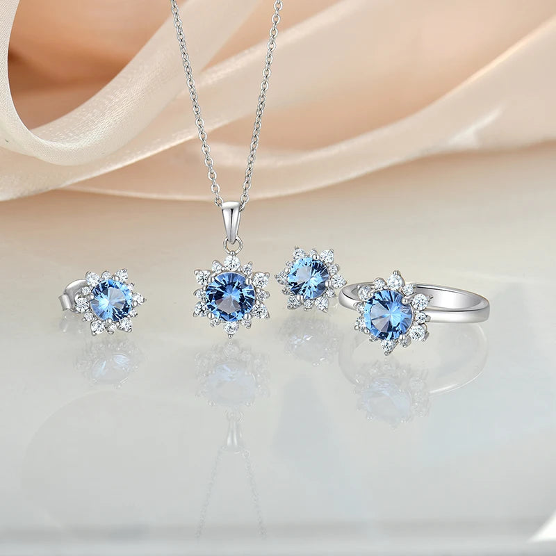 VVS Pendant Classic Sapphire Ring Shiny and Fashionable Zircon Necklace 925 Sterling Silver Earrings Women Fine Jewelry Set