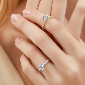 Women's 14K Gold Plated Cut Single Stone Cubic Zirconia Engagement Ring 925 Sterling Silver Wedding or Promise Ring Gift