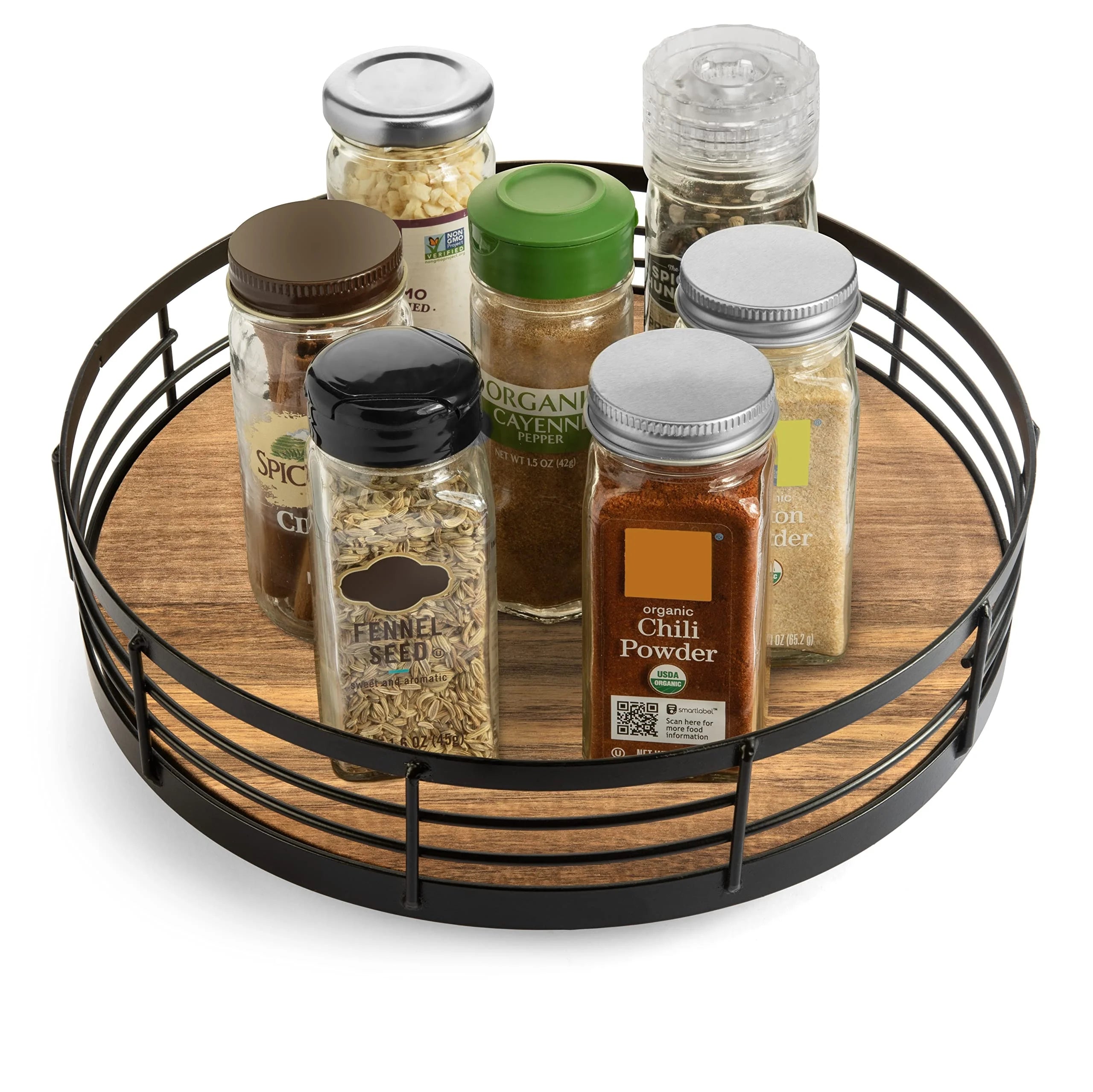 Wooden Spice Racks Acacia Wood Lazy Susan Turntable for Table Wood Organizer Cheese Board Kitchen Turntable Storage  Bamboo Tray
