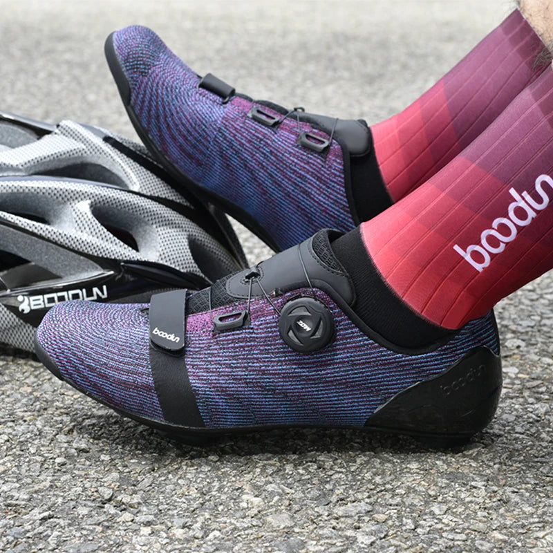 HBG 1430 New Leather Carbon Fiber Road Cycling Shoes Outdoor Wear-resistant Anti-skid Road Bike Shoes Lock Shoes