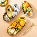 304 Stainless Steel Snack Division Dipping Plate Oval Korean-Style Multifunctional Dessert Serving Tray With Sauce Grid