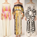Fashion Fall Women Clothing Boutique Printed Off Shoulder Long Sleeve Shirt and Wide Leg Pant 2 Piece Set