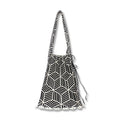 Fashion Casual Lady Tote Bags Two Open Large Capacity Knitted Polyester Shopping Bag Pleated Foldable Design Geometric Vintage