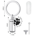 Custom Waterproof Stainless Steel Pet Urn Key Chains Paw Charm Cremation Jewelry for Ashes Keepsake Memorial Vial Urn Key Chains
