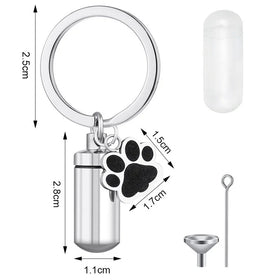 Custom Waterproof Stainless Steel Pet Urn Key Chains Paw Charm Cremation Jewelry for Ashes Keepsake Memorial Vial Urn Key Chains