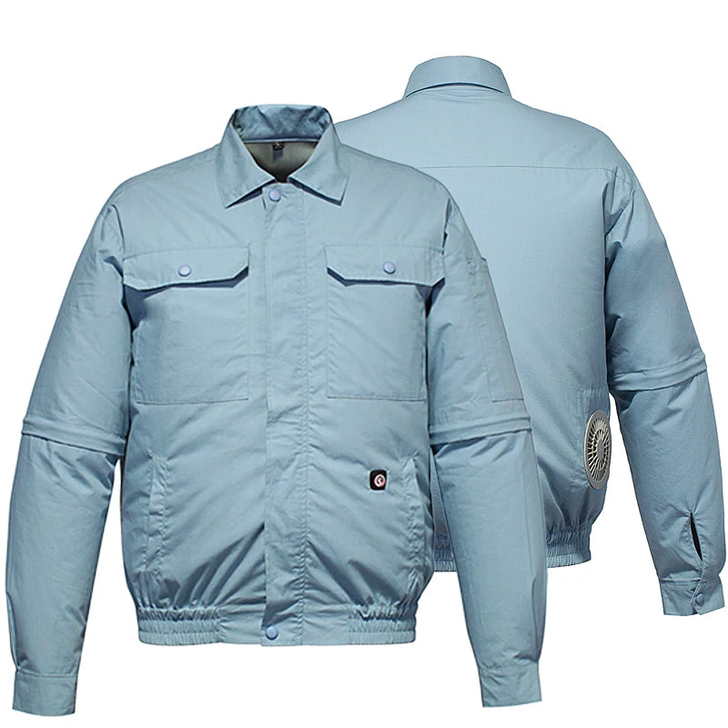 Men's Summer Jacket 7.4V Leather Fabric with Zipper Long Length Thin Cotton Filling Cooling Air Condition Fan Leopard Pattern