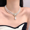Vintage Courtly Double Pearl Clavicle Chain Necklace for Women Fashion Jewelry