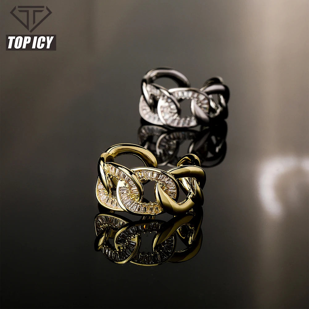 TOP ICY baguette square Rectangle CZ Adjustable Unique Size Iced Out Ring White Gold Bling Shiny Women Luxury Cuban Ring