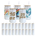 RTS US Warehouse in Stock 16oz Sublimation Shimmer White Glitter Glass Can with Bamboo Lid Sublimation Bottle Blanks 25PCS/CTN