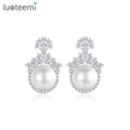 LUOTEEMI Earing Woman Fashion Cute Elegant Trendy Lady Zircon New Cubic Zirconia Flower Earring With Pearl