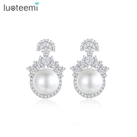 LUOTEEMI Earing Woman Fashion Cute Elegant Trendy Lady Zircon New Cubic Zirconia Flower Earring With Pearl