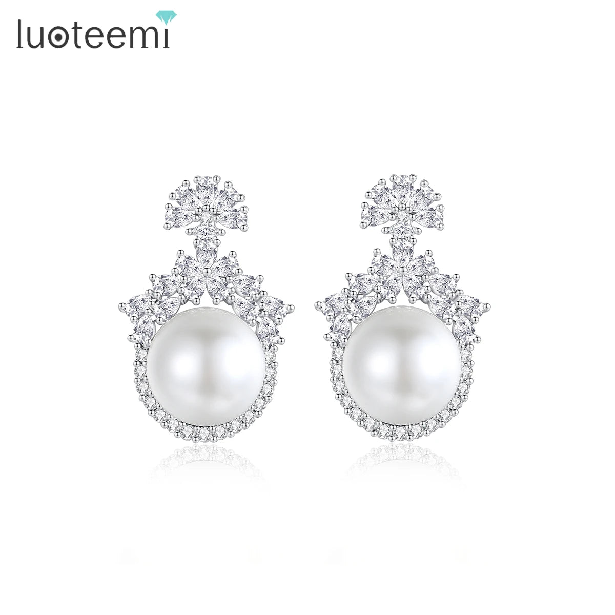 LUOTEEMI Earing Woman Fashion Cute Elegant Trendy Lady Zircon New Cubic Zirconia Flower Earring With Pearl