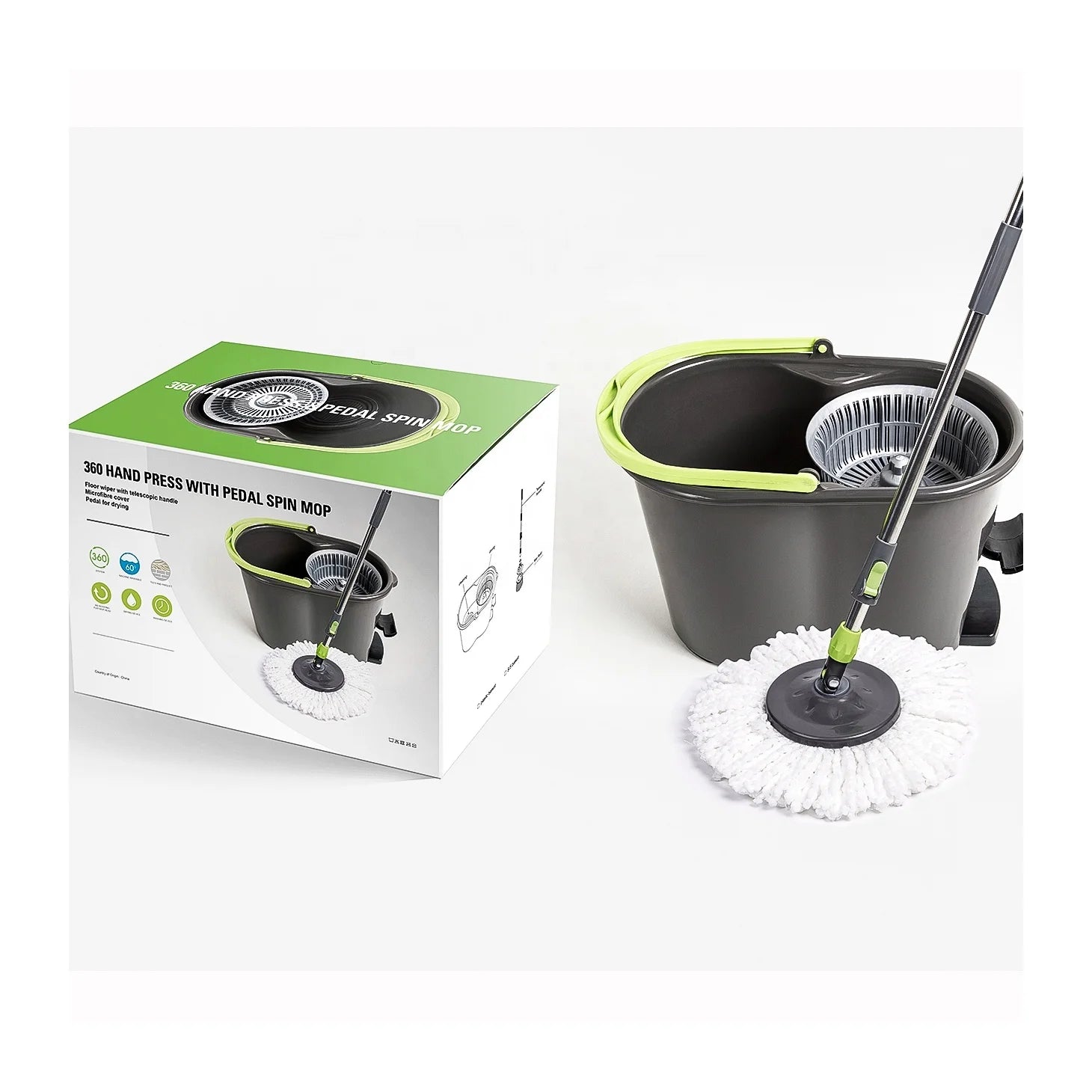 GREMLIN SCM-01 Sustainable Dual-Drive 2-Mopheads Microfiber Fabric High Capacity Quick Absorption Floor Cleaning Set Magic
