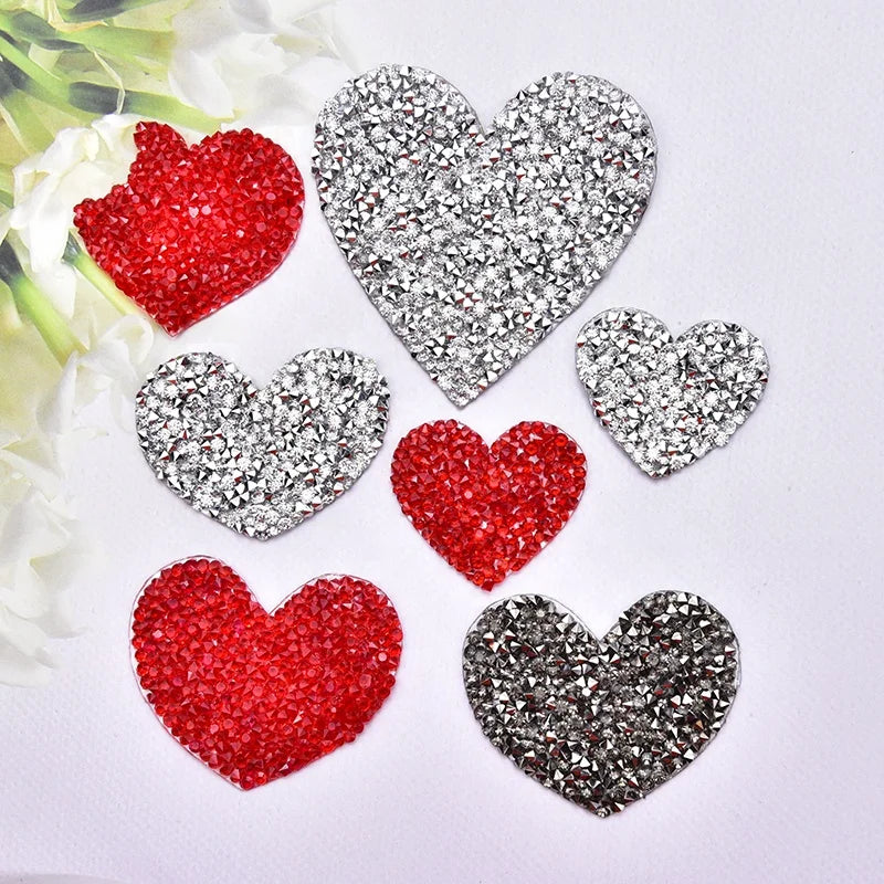 Resin Crystal Heart Shape Iron on Rhinestone Motif Applique Strass Trimming Hot Fix Patches for Garment Shoe Bags Accessories
