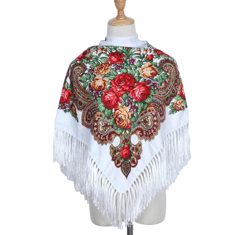 Ethnic Polyester Cotton Retro Printed Scarf Shawl Flower 90cm Square Russia Wholesale Jersey Hijab