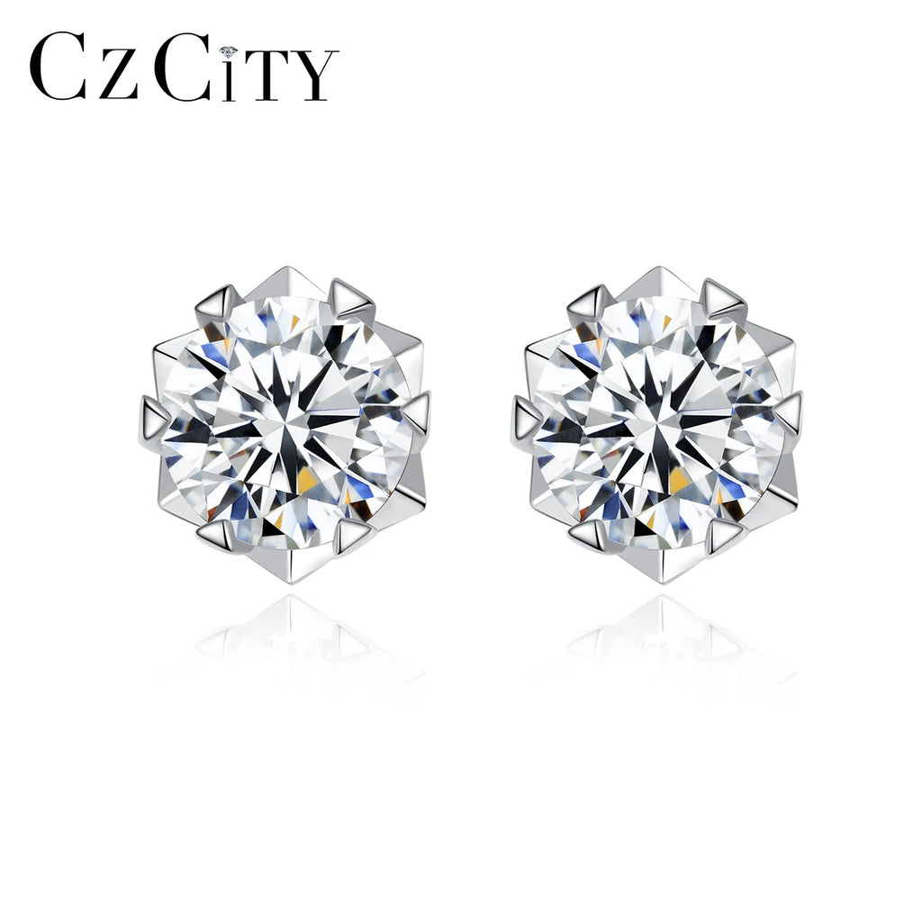 CZCITY One Carat Moissanite Stone Jewelry Earring 925 Sterling Silver Diamond Making Wedding Earring