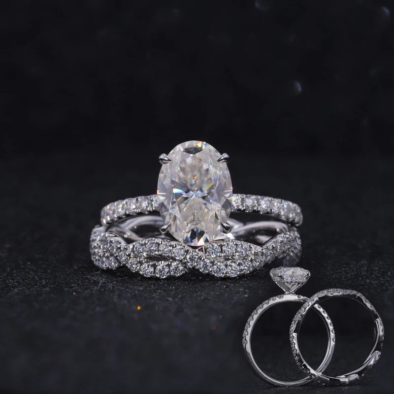 Starsgem Oval Cut DEF Moissanite Engagement Solid 14k Gold Rings Set Women