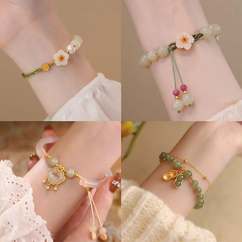 Lucky Little Peach Blossom Bracelet Woven Rope Peach Blossom Bracelet Lucky Pearl Ethnic Style Bracelet