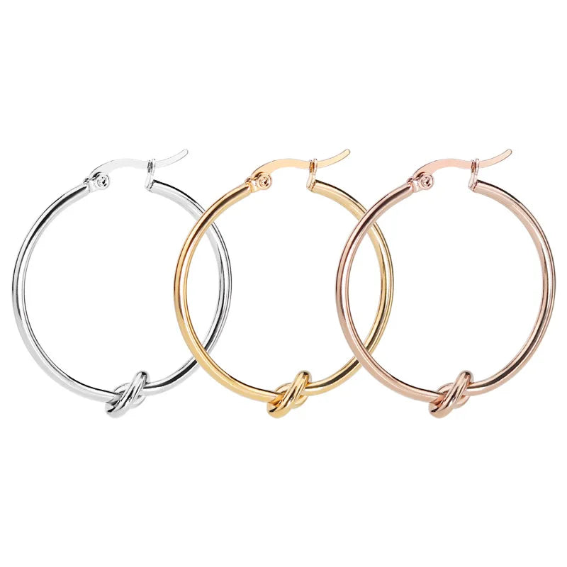 Wholesale PVD Thick Coating 18K Gold Titanium Steel Earring Trendy 316L Stainless Steel Knotted Earrings for Lady