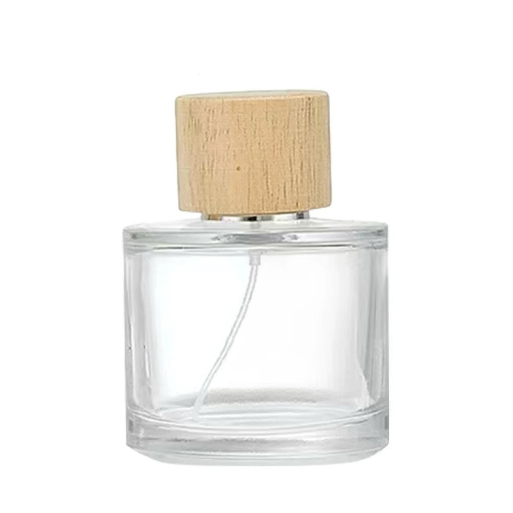 Fancy Cute Perfume Bottles 50ml Luxury Wholesale Cylinder Round Glass Perfume Bottles With Wood Cap
