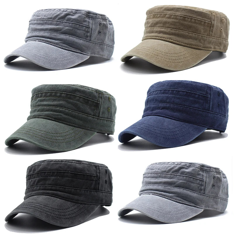 New Washed Cotton Flat Top Cap Adjustable Outdoor Fisherman Caps Women Men Cadet Cap MegaBDM