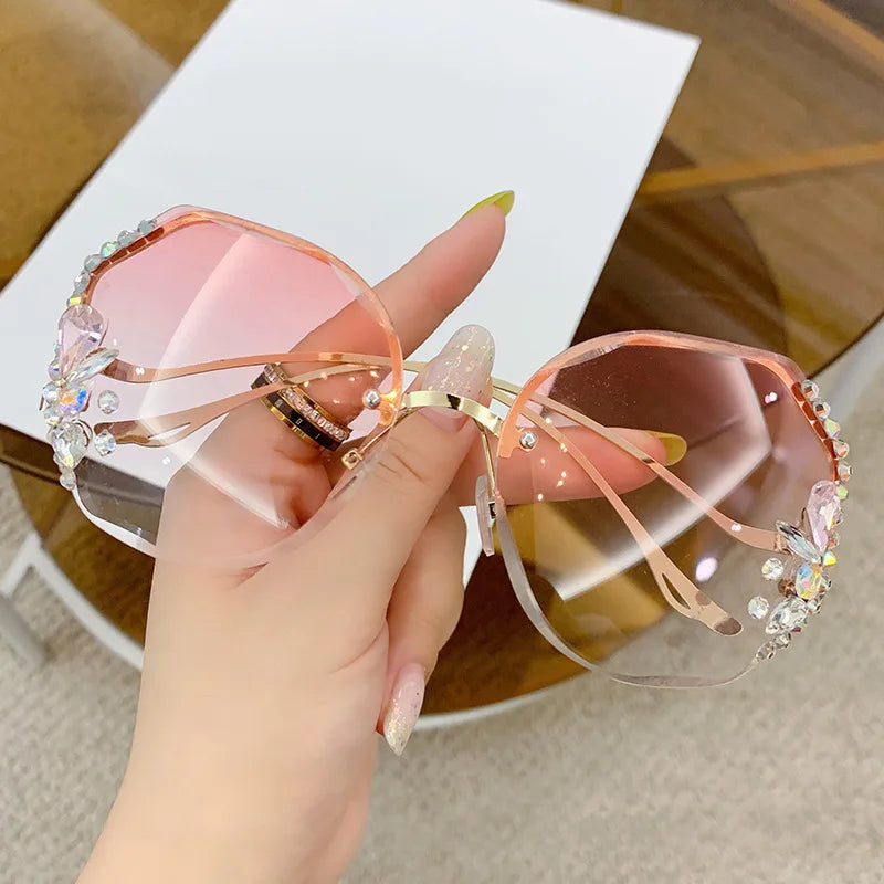 2022 Wholesale Fashion Metal Luxury Men Frameless Sunglasses Bling Rimless Diamond Sunglasses